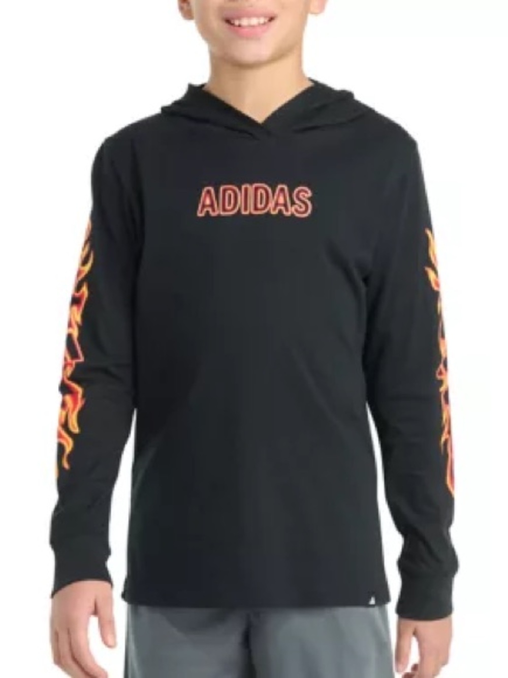 adidas Black Hoodie with Orange Flame Sleeve Graphics - Picture 2 of 3